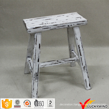 Chinese Handmade Rectangular Rustic Wooden White Stool